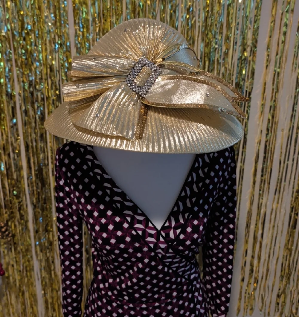🔥Elegant Gold Party Hat with Rhinestone Bow - Mr. Hi's Collection